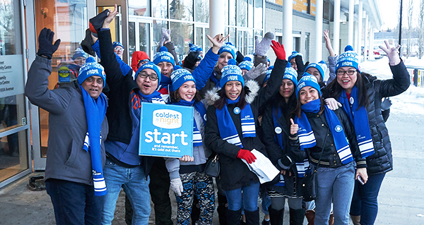 Team excited at the start of the Coldest Night of the Year walk in 2019