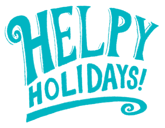 Helpy Holidays text in Bissell blue
